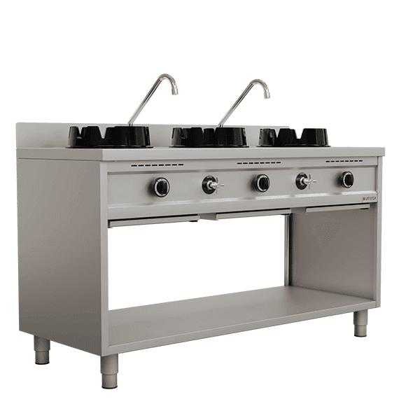 Gas wok stove - 3x15 kW - 3 cooking zone