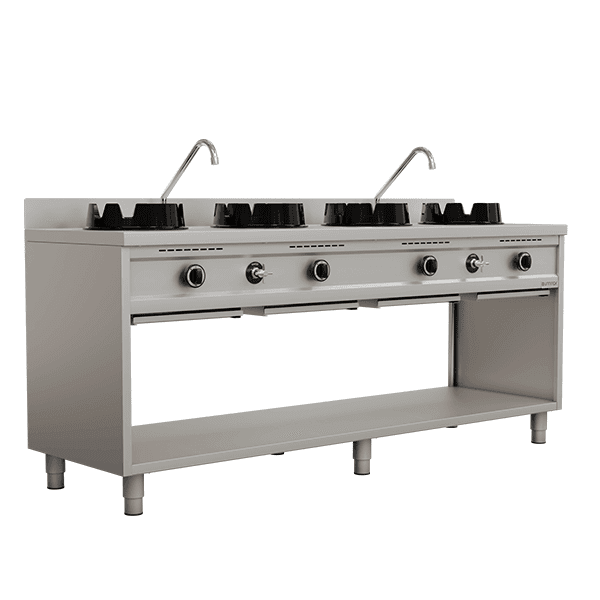 Gas wok stove – 4×15 kW – 4 cooking zone