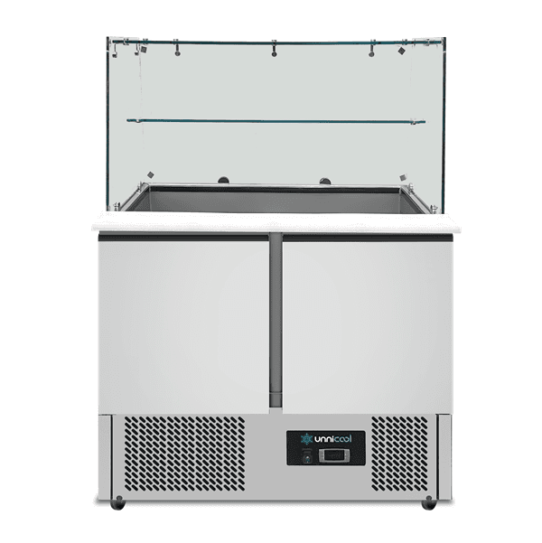 Saladette with glass top | 2 doors | Static cooling | 90x70x85(h)cm