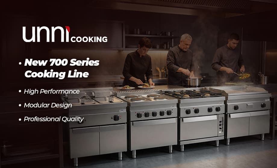 Commercial kitchen equipped with Unninox cooking line